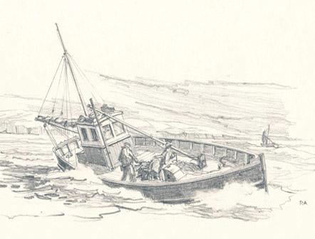 Cornish Fishing Boat. Pencil Sketch