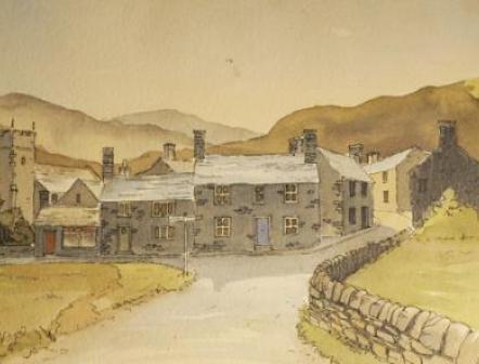 Part of a watercolour of the Village of Bickleton