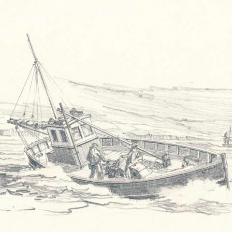 Pencil sketch of a Cornish fishing boat 