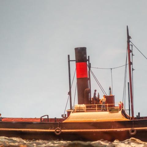 SIMLA. Served in WWI and in WWII where she was stationed at Dover, taking part in the D-Day invasion assault on Normandy. She was the oldest ship-towing tug on the Thames before being broken up in 1964. Thames Tug Simla, WWI and WWII Richard Adshead Marine models,