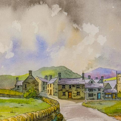 English Village, Richard Adshead, watercolour, watercolor,